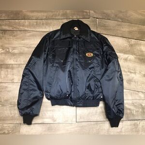 Vintage Navy Blue Stearns USCG-Approved Flotation Bomber Jacket Size Large 42-44
